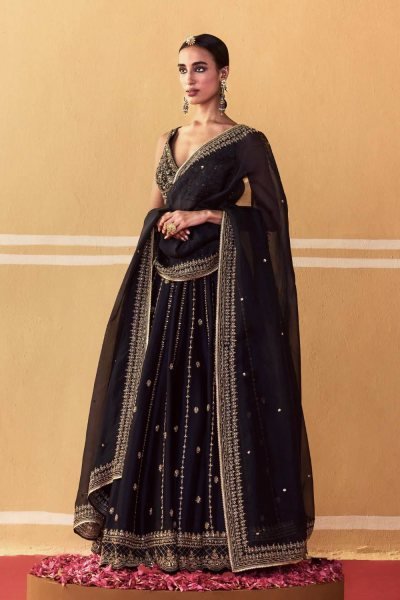 Majestic Black Stylish Black Gold Lehenga with Designer Dupatta Bollywood Lehenga Choli