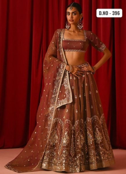 Majestic Brown Fandy Silk Lehenga Set with Zari Sequins Work and Designer Dupatta Designer Lehenga Choli
