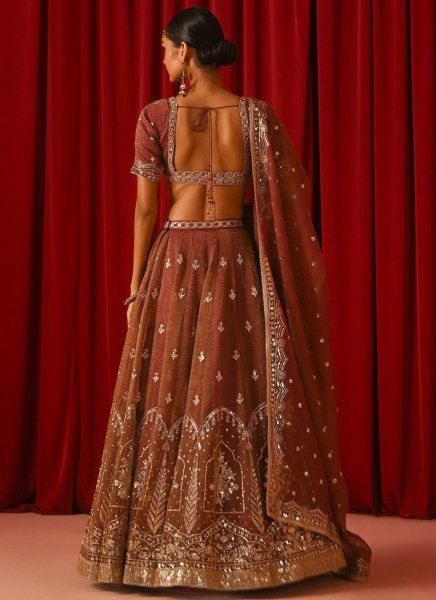 Majestic Brown Fandy Silk Lehenga Set with Zari Sequins Work and Designer Dupatta Designer Lehenga Choli