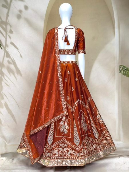 Majestic Brown Fandy Silk Lehenga Set with Zari Sequins Work and Designer Dupatta Designer Lehenga Choli