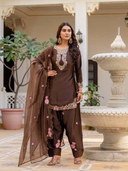 Majestic Brown Trendy Patiala Suit Set for Women Ethnic Collection Kurtis