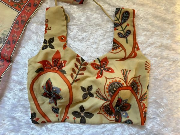 Majestic Cream Floral Printed Lehenga with Sleeveless Blouse for Festive Wear Designer Lehenga Choli