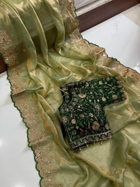 Majestic Green Party Wear Saree with Sequence Work for Special Occasions Designer Wedding Sarees Wholesale