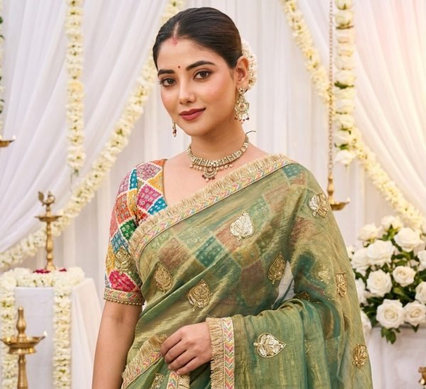 Majestic Green Soft Fendy Satin Saree with C-Pallu Sequins Embroidery at Wholesale Rate Designer Wedding Sarees Wholesale