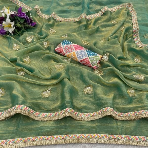 Majestic Green Soft Fendy Satin Saree with C-Pallu Sequins Embroidery at Wholesale Rate Designer Wedding Sarees Wholesale