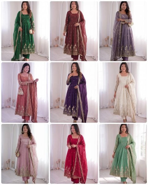 Majestic Green Women’s Fandy Silk Gown Set with Heavy Sequins Work Ready To Wear Collection