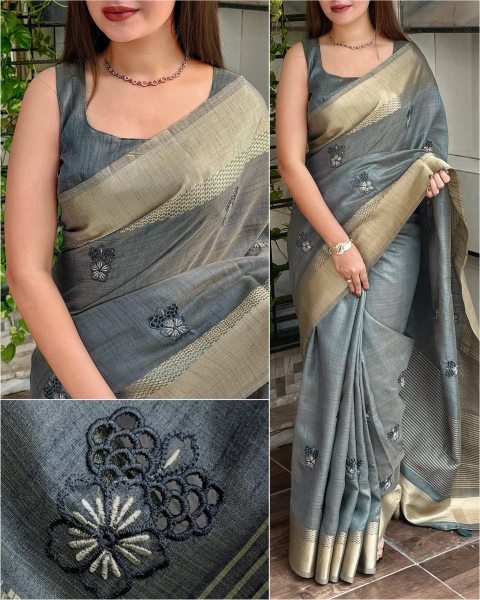Majestic Grey Assam Silk Party Wear Saree with Zari Border and Designer Pallu Silk Sarees Wholesale