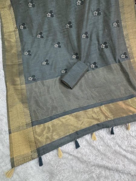 Majestic Grey Assam Silk Party Wear Saree with Zari Border and Designer Pallu Silk Sarees Wholesale