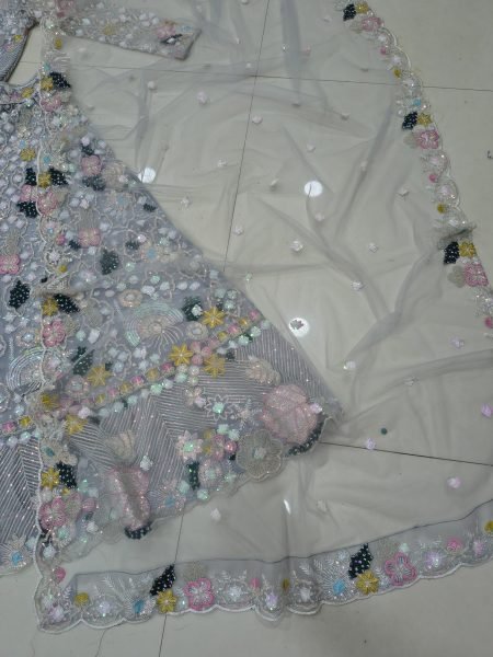 Majestic Grey Designer Butterfly Net Lehenga Choli with Multi Thread Embroidery Bridal Lehenga Choli
