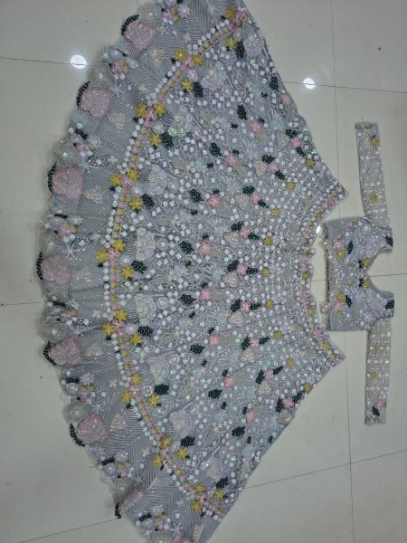 Majestic Grey Designer Butterfly Net Lehenga Choli with Multi Thread Embroidery Bridal Lehenga Choli