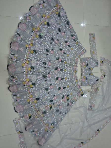 Majestic Grey Designer Butterfly Net Lehenga Choli with Multi Thread Embroidery Bridal Lehenga Choli