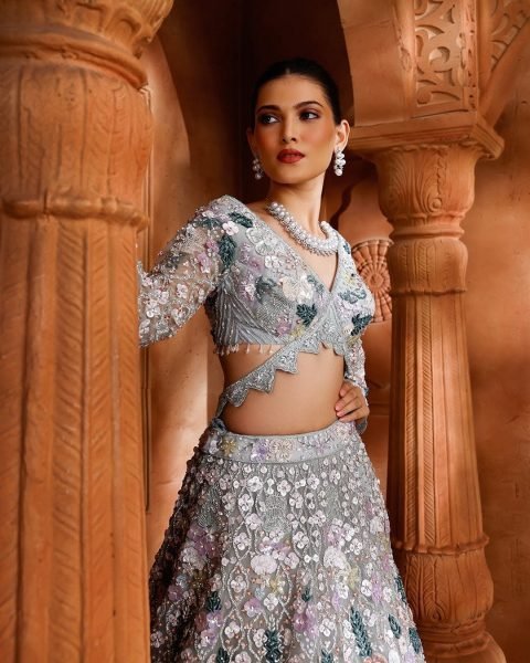 Majestic Grey Designer Butterfly Net Lehenga Choli with Multi Thread Embroidery Bridal Lehenga Choli
