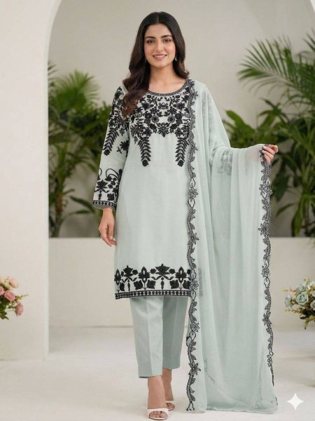 Majestic Grey Fox Georgette Pant Suit with Designer Dupatta for Women Collection 