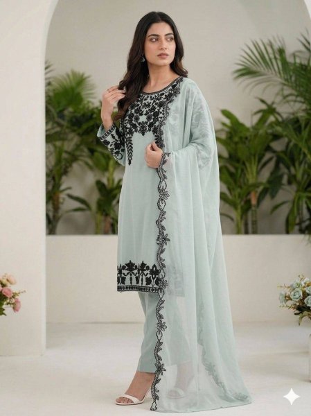 Majestic Grey Fox Georgette Pant Suit with Designer Dupatta for Women Collection Ready To Wear Collection