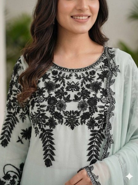 Majestic Grey Fox Georgette Pant Suit with Designer Dupatta for Women Collection Ready To Wear Collection
