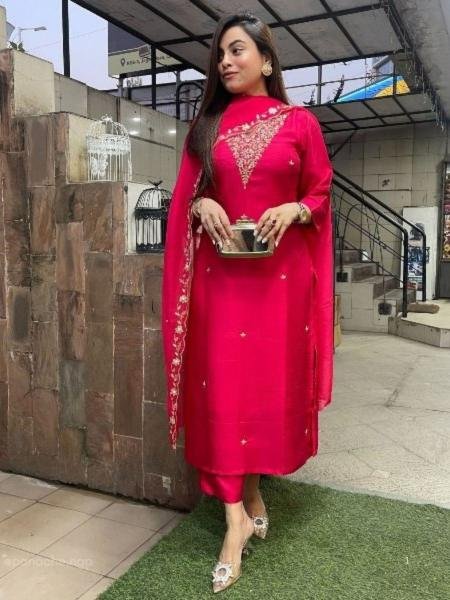 Majestic Hot Pink 3-Piece Kurta Pant Dupatta Set  For Party Wear  Kurtis