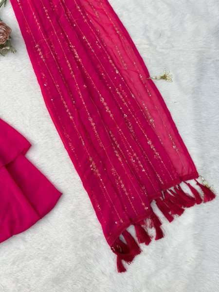Majestic Hot Pink Faux Georgette Fish Cut Lehenga Saree with Thread Sequins Work Ready To Wear Saree 