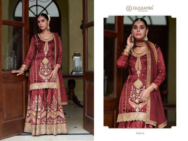 Majestic Maroon Designer Simmer Silk Skirt Set with Hand Embroidery Work Designer Plazzo Salwar Suits Wholesale