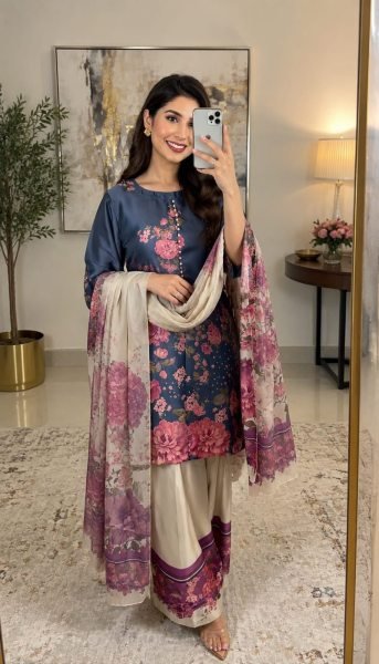 Majestic Navy Blue Crepe Silk Patiala Co Ord Set with Dupatta For Daily Wear Ready To Wear Collection