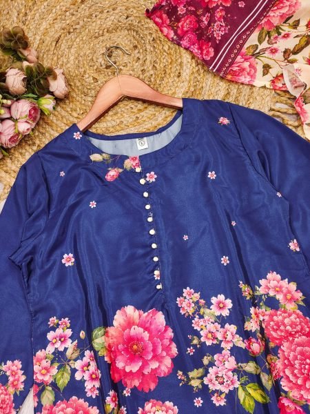 Majestic Navy Blue Crepe Silk Patiala Co Ord Set with Dupatta For Daily Wear Ready To Wear Collection