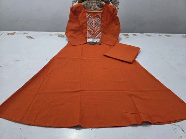 Majestic Orange Cotton Kurta with Embroidered Yoke And Tassels CO ORD Sets