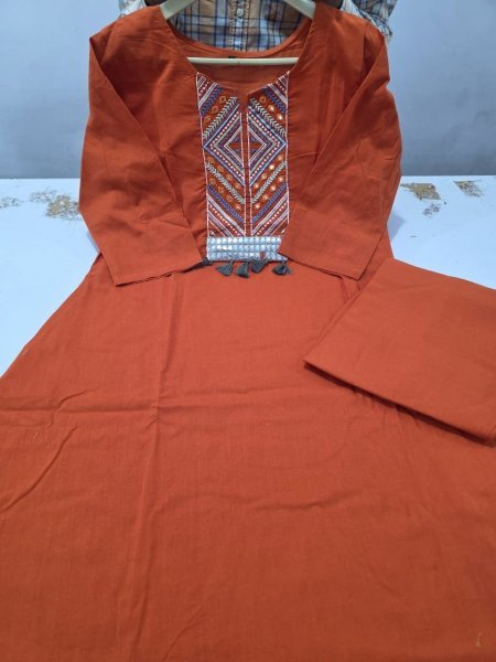 Majestic Orange Cotton Kurta with Embroidered Yoke And Tassels CO ORD Sets