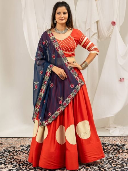Majestic Orange Pure Rayon Lehenga Choli with Heavy Embroidered Dupatta for Bulk Order 