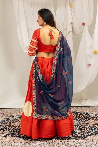 Majestic Orange Pure Rayon Lehenga Choli with Heavy Embroidered Dupatta for Bulk Order Navratri Lehnega Choli