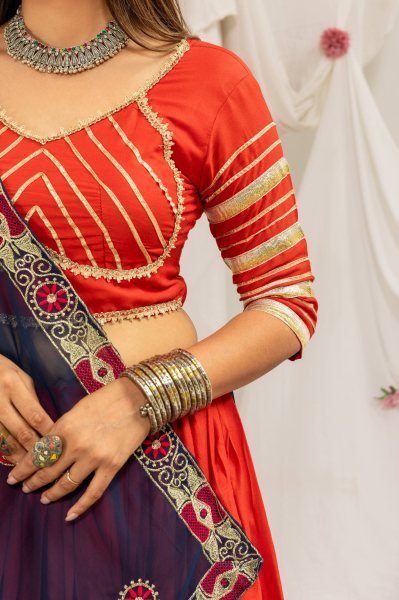 Majestic Orange Pure Rayon Lehenga Choli with Heavy Embroidered Dupatta for Bulk Order Navratri Lehnega Choli