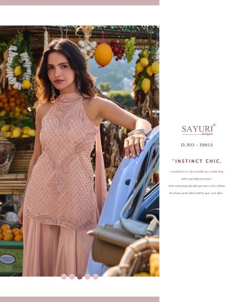 Majestic Peach Designer Real Georgette Spaghetti Top with Sharara and Dupatta Designer Plazzo Salwar Suits Wholesale