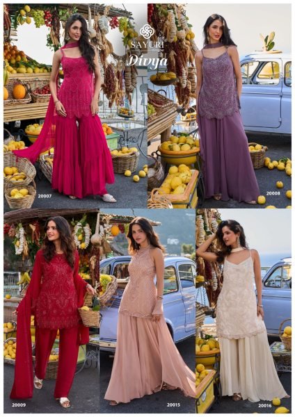 Majestic Peach Designer Real Georgette Spaghetti Top with Sharara and Dupatta Designer Plazzo Salwar Suits Wholesale