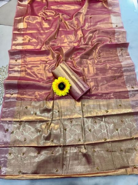 Majestic Peach Soft Banarasi Silk Patola Saree with Ghungroo and Zari Work Banarasi Saree Wholesale