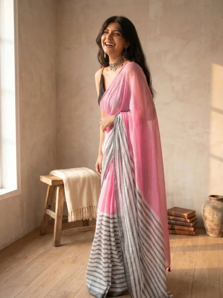 Majestic Pink Designer Linen Cotton Digital Printed Saree with Matching Blouse Linen Sarees Wholesale
