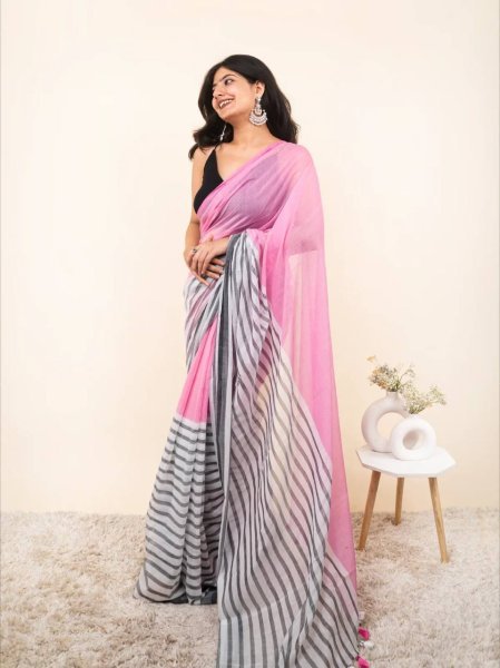 Majestic Pink Designer Linen Cotton Digital Printed Saree with Matching Blouse Linen Sarees Wholesale