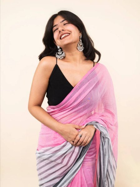 Majestic Pink Designer Linen Cotton Digital Printed Saree with Matching Blouse Linen Sarees Wholesale