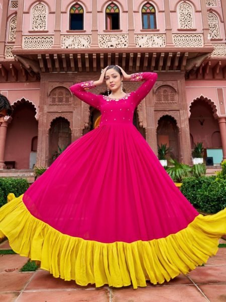Majestic Pink Soft Georgette Designer Gown with Micro Cotton Lining Kurtis