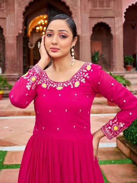 Majestic Pink Soft Georgette Designer Gown with Micro Cotton Lining Anarkali Kurtis 