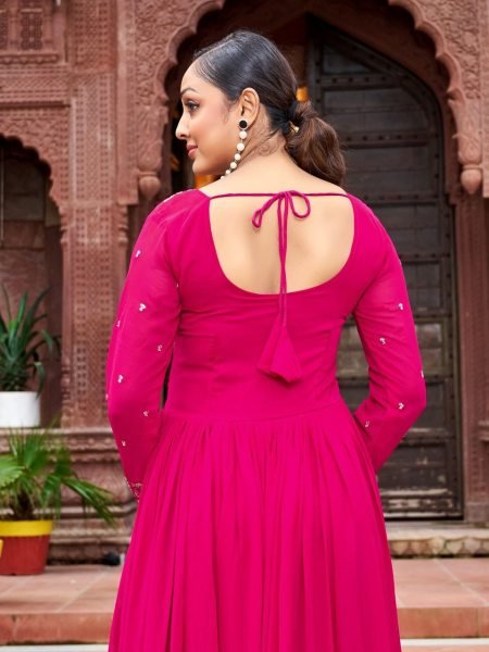Majestic Pink Soft Georgette Designer Gown with Micro Cotton Lining Anarkali Kurtis 