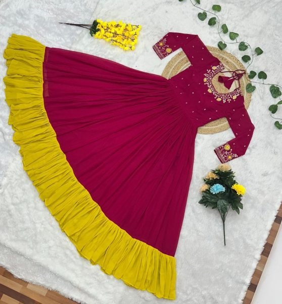 Majestic Pink Soft Georgette Designer Gown with Micro Cotton Lining Anarkali Kurtis 