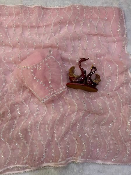 Majestic Pink Soft Net Saree with Sequins Beads Embroidery and Scallop Border  Sarees 