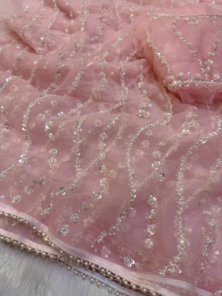 Majestic Pink Soft Net Saree with Sequins Beads Embroidery and Scallop Border  Bollywood Fancy Sarees Wholesale