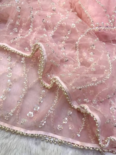 Majestic Pink Soft Net Saree with Sequins Beads Embroidery and Scallop Border  Bollywood Fancy Sarees Wholesale