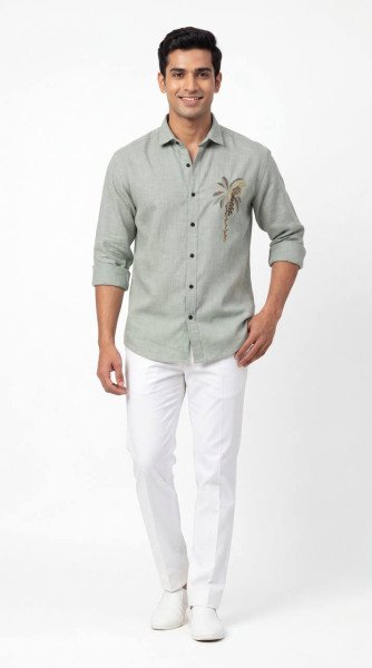 Majestic Pista Premium Linen Embroidered Men s Shirt for Casual and Festive Wear Mens Shirt