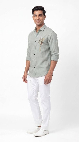 Majestic Pista Premium Linen Embroidered Men s Shirt for Casual and Festive Wear Mens Shirt