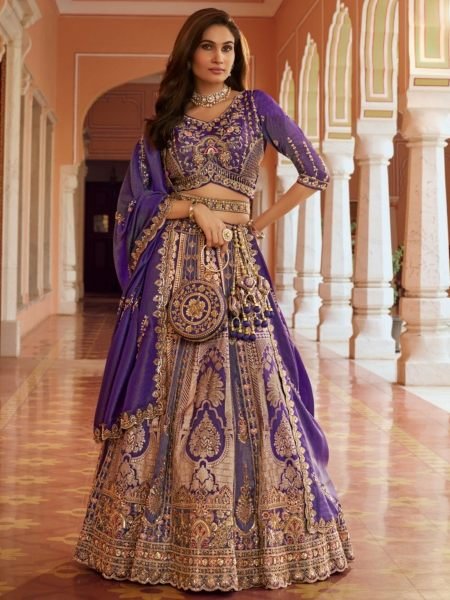 Majestic Pueple Bridal Lehenga in Premium Banarasi Silk with Swarovski For Wedding Wear  Lehenga