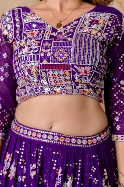 Majestic Purple Blooming Georgette Lehenga with Sequins Embroidery and Dupatta Bridal Lehenga Choli