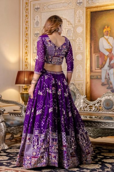 Majestic Purple Blooming Georgette Lehenga with Sequins Embroidery and Dupatta Bridal Lehenga Choli