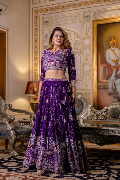 Majestic Purple Blooming Georgette Lehenga with Sequins Embroidery and Dupatta Bridal Lehenga Choli
