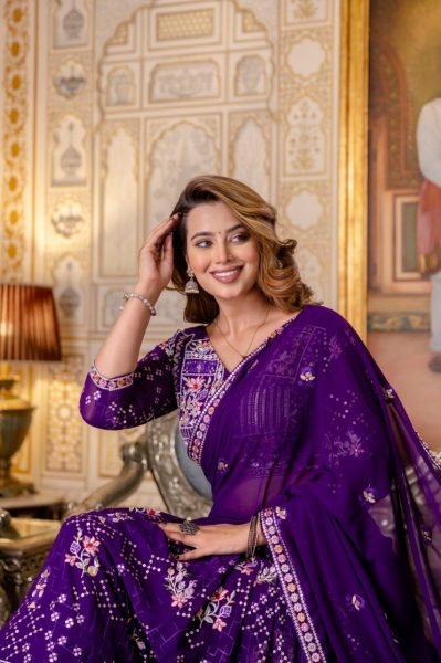 Majestic Purple Blooming Georgette Lehenga with Sequins Embroidery and Dupatta Bridal Lehenga Choli