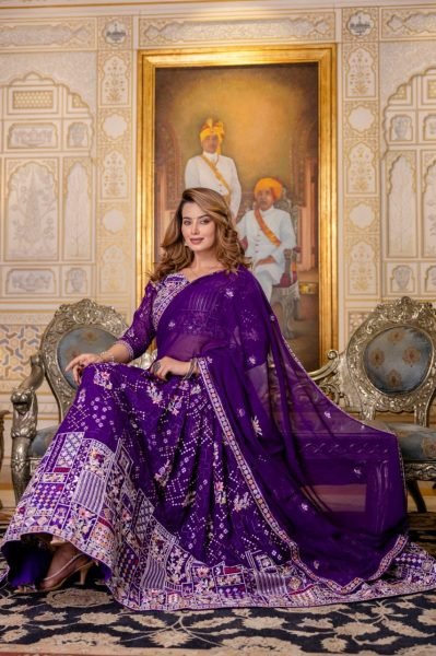 Majestic Purple Blooming Georgette Lehenga with Sequins Embroidery and Dupatta Bridal Lehenga Choli